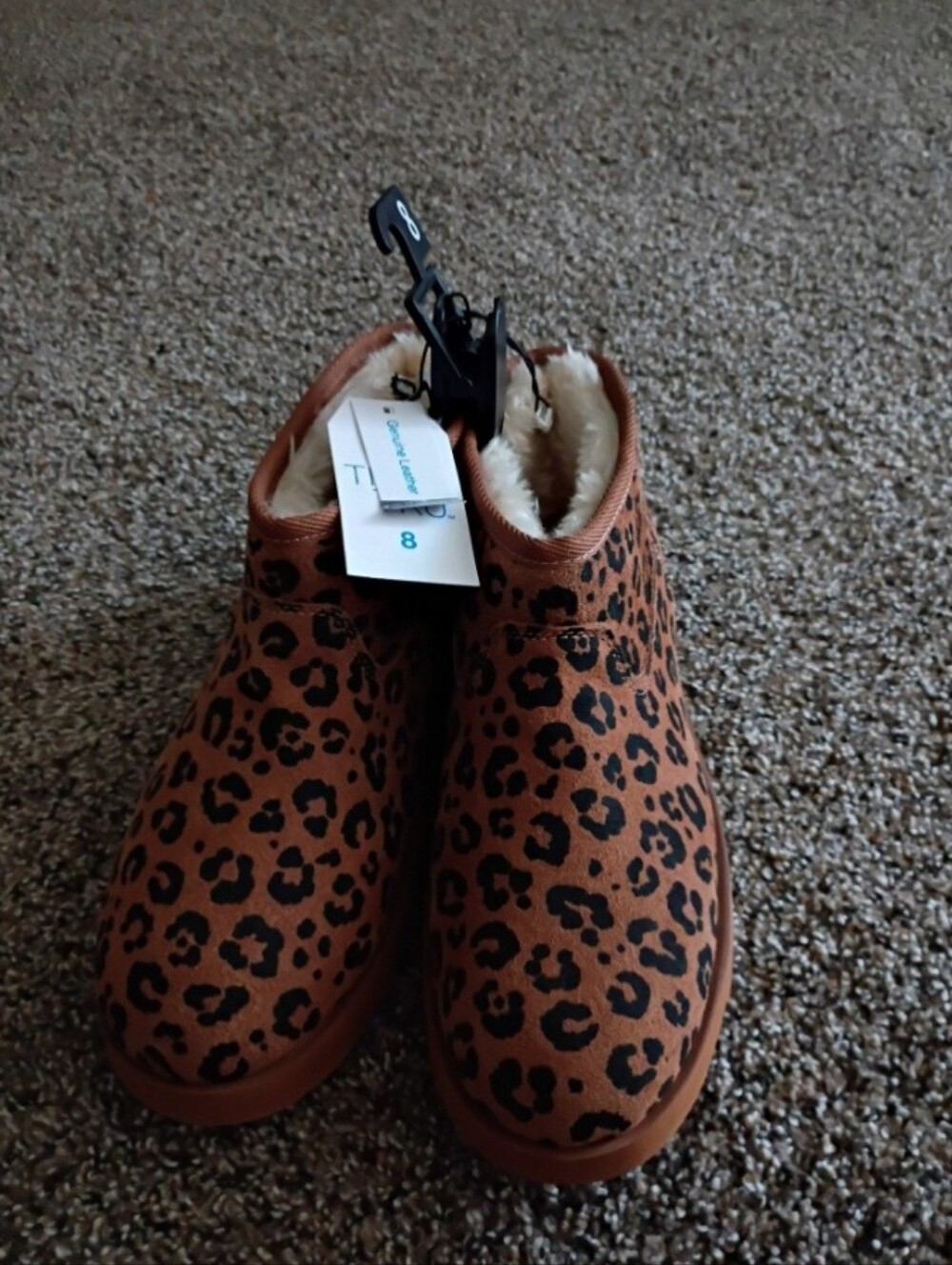 Time And Tru Leopard Print Fleece-Lined Ankle Slippers - Brown & Black